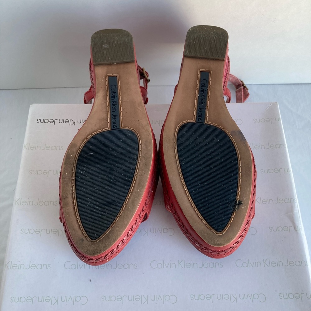 Calvin Klein Red Sandrine Smooth Wedge Sandals - Picture 3 of 6